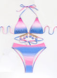 SEXY STRAP GRADIENT SHELL CRYSTAL DIAMOND BIKINI