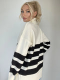 STYLISH STRIPED HIGH NECK CASUAL SWEATER