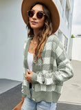 STYLISH V-NECK LOOSE PLAID LONG SLEEVE SWEATER COAT