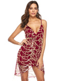 STRAP BACKLESS FRINGED SEQUINED DRESS