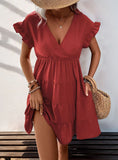 SOLID COLOR RAGLAN SLEEVES DRESS