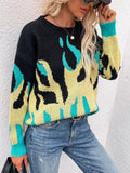 CLASSY MEDIUM AND LONG ROUND NECK PRINTED LOOSE SWEATER