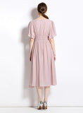 ROUND NECK BUBBLE SLEEVE DRESS