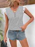 STRIPED LACE STITCHING SHORT-SLEEVED SHIRT