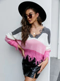 FASHION LOOSE SHORT V-NECK FRINGED SWEATER