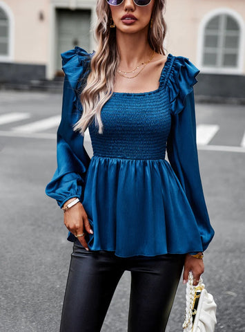 LONG-SLEEVED SOLID COLOR SHIRT BLOUSE