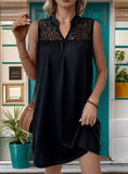BLACK LACE STITCHING SLEEVELESS DRESS