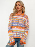 CLASSY LOOSE-FITTING COLOR ROUND NECK STRIPED SWEATER