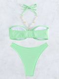 SEXY GREEN STRAP HALTER SEXY SWIMSUIT