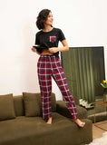 FASHION SHORT-SLEEVED PLAID PAJAMAS SET