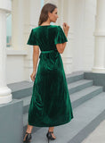 SPLIT PIT VELVET SHORT SLEEVE DRESS