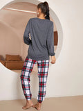 CLASSY PLAID LONG SLEEVE HOME PAJAMAS SUIT