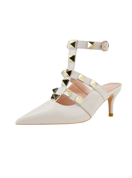 SHALLOW-MOUTH POINTED METAL RIVET HOLLOW SHOES