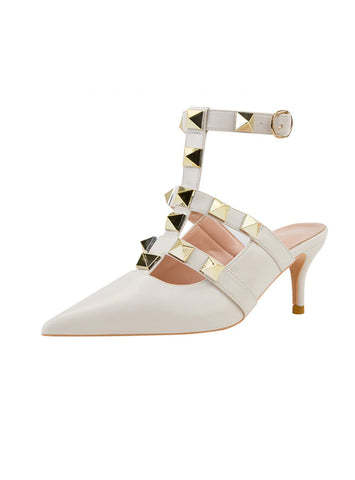 SHALLOW-MOUTH POINTED METAL RIVET HOLLOW SHOES