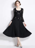 RETRO SLIM LACE STITCHING LONG DRESS