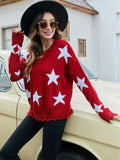 STYLISH LEISURE FIVE-STAR JACQUARD DRAWSTRING PULLOVER SWEATER