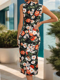 PRINTED SLIM SLEEVELESS SLIT DRESS