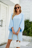 V-NECK BUBBLE SLEEVE LOOSE DRESS