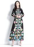 LONG SLEEVE LANTERN SLEEVE LONG PRINTED DRESS