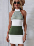 STYLISH SEXY STRIPED SLIM BACKLESS SWEATER DRESS