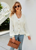 FASHION KNITWEAR SOLID COLOR BUTTON WOODEN EAR SWEATER