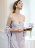 THIN TWO-PIECE HOME LONG SLEEVE V-NECK NIGHTGOWN
