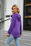 V-NECK BUTTON HOODED LOOSE LONG SLEEVE TOP