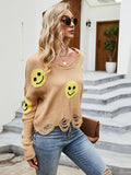 CLASSY LOOSE HOLES LONG-SLEEVED V-NECK SWEATER