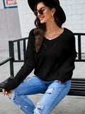 FASHION SOLID COLOR LONG SLEEVE V-NECK SWEATER