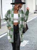STYLISH LOOSE PLAID COLOR MATCHING SWEATER COAT