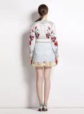 PRINTED BOW TIE SHIRT+HIGH WAIST SKIRT SUIT