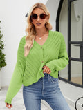 CASUAL LOOSE V-NECK HOLLOW KNIT CARDIGAN SWEATER
