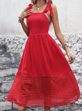RED SLEEVELESS STRAP LONG DRESS