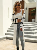 CLASSY LONG SLEEVE V-NECK STRIPED CARDIGAN JACKET