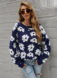 CLASSY PRINTED ROUND NECK BLUE SWEATER