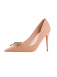 SHALLOW-MOUTHED POINTED RHINESTONE BOW HIGH HEELS