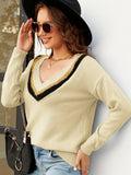 CASUAL LOOSE LONG SLEEVE V-NECK KNITTING SWEATER