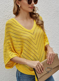 FASHION V-NECK SHORT-SLEEVED BAT HOLLOW TOP