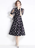 RETRO PALACE POLKA DOT SHORT SLEEVE LONG DRESS