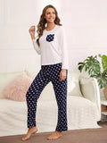 FASHION LONG-SLEEVED TOP POLKA-DOT TROUSERS PAJAMAS SUIT