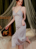 SEXY PLEATED SLIM BACKLESS ICE SILK NIGHTGOWN