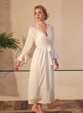 FASHION SATIN LACE LONG SLEEVE ONE PIECE ROBE NATHROBE