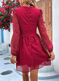 HOLLOW LONG SLEEVE V-NECK DRESS