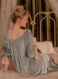FASHION SOLID COLOR VELVET LACE V-NECK LOOSE NIGHTGOWN