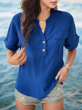 SHORT-SLEEVED SOLID COLOR V-NECK SHIRT