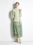LONG-SLEEVED RETRO LANTERN SLEEVE PRINTED DRESS