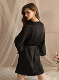 FASHION ICE SILK LONG SLEEVE SILK LACE NIGHTGOWN