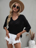 FASHION V-NECK LOOSE SOLID COLOR PULLOVER SWEATER