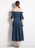 SHORT-SLEEVED SUSPENDER DENIM DRESS