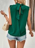 SEMI HIGH NECKED SLEEVELESS SPLICING SHIRT